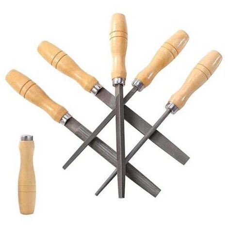 KZQ Juego de limas de acero de alto carbono con mangos de madera para madera, metal y plástico, 5 piezas (lima de acero, mediana)