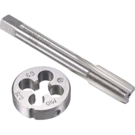 KZQ Juego de machos y matrices HSS métricos M10 x 0,75 mm para roscar a máquina con herramienta redonda de acero de aleación