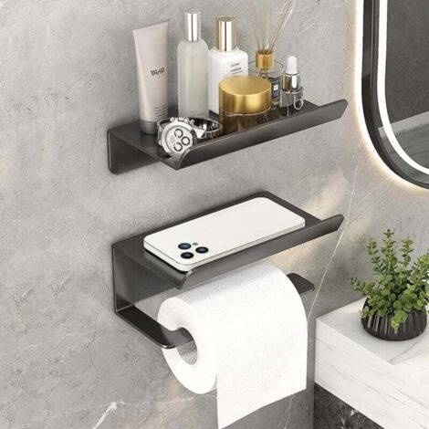 KZQ - Juego de soporte para papel higiénico (acero inoxidable), para pared o autoadhesivo, ahorra espacio, ideal para baño, inodoro, etc.