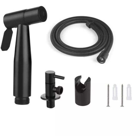 KZQ Kit de ducha para inodoro, manguera de 1,5 m y soporte, adaptadores G1/2, color negro