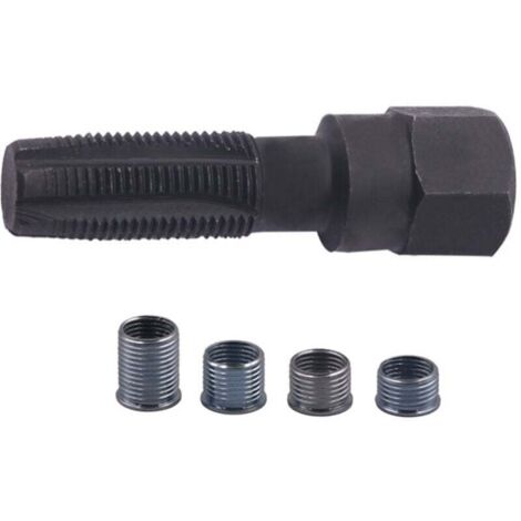 KZQ Kit de reparación de roscas de bujías (5 piezas, M14 x 1,25), kit para reenroscar culatas, reenroscar bujías, herramienta de reparación de roscas de escariador de cilindros de 14 mm