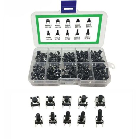 KZQ Kit surtido de interruptores táctiles, interruptores momentáneos de 4 pines, microinterruptores momentáneos para placa PCB, paquete de 200