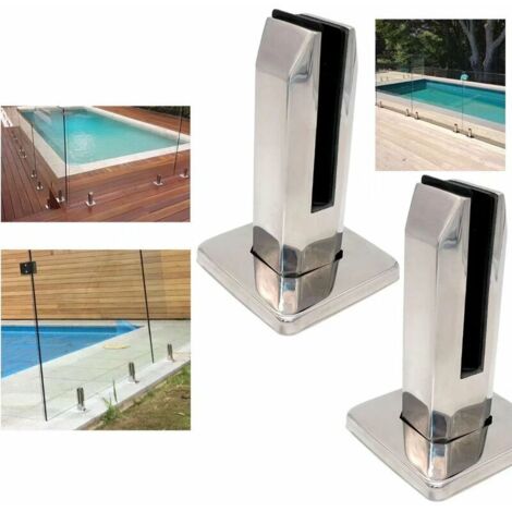 KZQ – Lot de 2 pinces à verre carrées en acier inoxydable 304 – Fixation pour rampe de piscine et balcon – Résistantes à la rouille et aux températures élevées