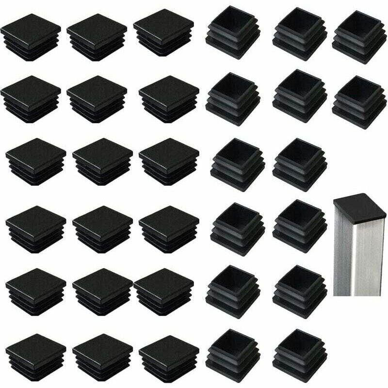Lot de 32 bouchons à lamelles pour tubes carrés 40 x 40 mm, carrés en plastique noir, bouchons carrés pour produits