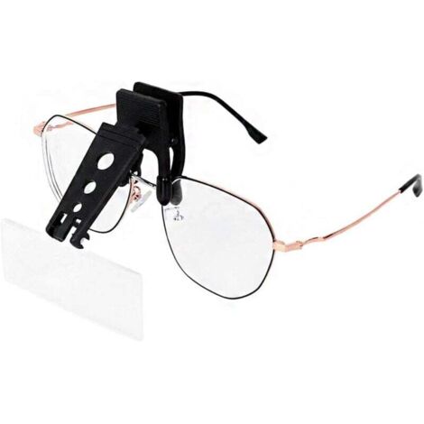 KZQ Lupa con clip para gafas con 3 lentes intercambiables, con clip y abatible, manos libres 1,5x, 2,5x y 3,5x para leer, coser, aficiones y mapas.