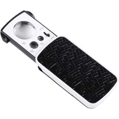 KZQ Lupa de mano con luz LED (30X, 60X y 90X) para lectura iluminada para personas mayores. Lupa de bolsillo plegable negra para joyas, monedas, diamantes y sellos.
