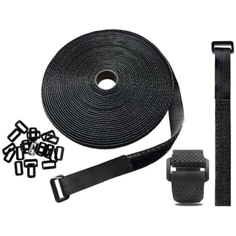 KZQ m con 25 bucles, bridas resellables, cinta de velcro para la gestión de cables (5 m x 2 cm, negro)