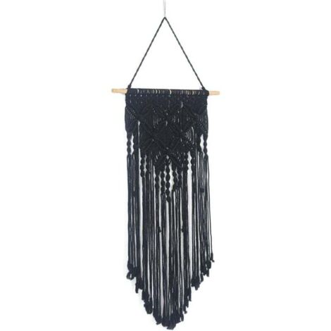 KZQ Macramé para colgar en la pared, tejido bohemio, estilo bohemio, geométrico, para el hogar, hermosa decoración para dormitorio, 40 cm (ancho) × 70 cm (largo) (negro)