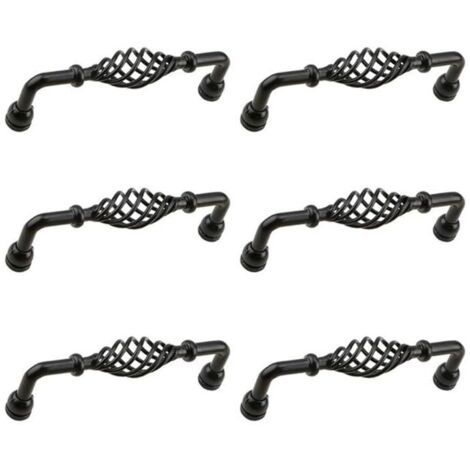 KZQ - Maniglie per cassetti tradizionali, 6 maniglie in metallo a gabbia per mobili. Maniglia inglese per maniglie di mobili da cucina, cassetti, ecc. (Nero, 128 mm)