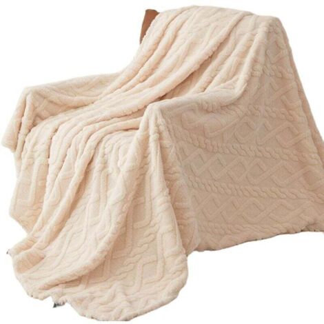 KZQ Manta de felpa jacquard color blanco roto para sofá, manta de terciopelo de microfibra color crema para mujer, cálida y suave para todas las estaciones, 152 x 203 cm.