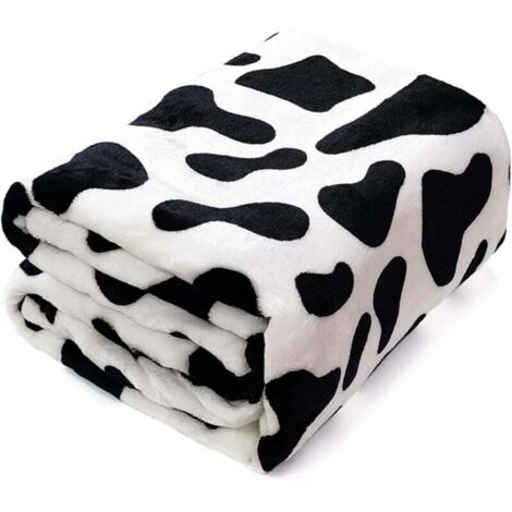 KZQ Manta de franela polar con estampado de vaca (140 x 160 cm) - Manta suave en blanco y negro para sofá - Manta ligera y acogedora con estampado de vaca para todas las estaciones