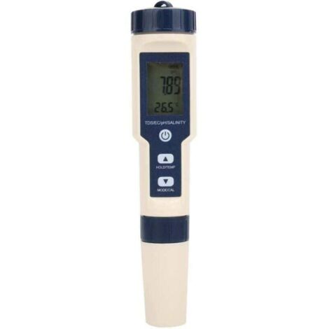 KZQ Medidor digital portátil 5 en 1 de pH/salinidad/temperatura/TDS/EC. Comprobador multifuncional de calidad del agua. Kit de comprobación multiparámetro de bolsillo para piscinas, agua potable y