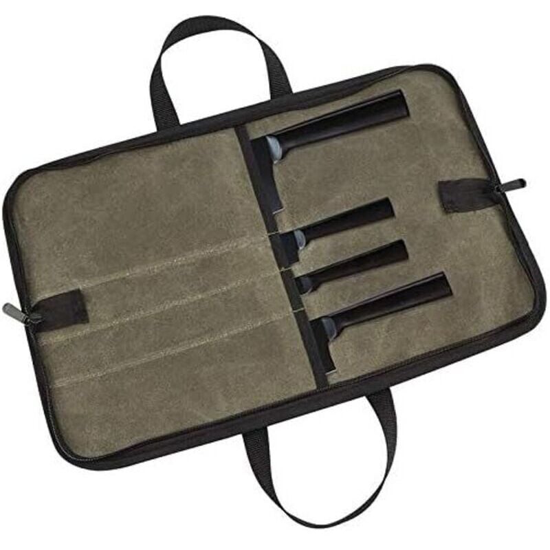 Image of Messertasche (4 Fächer), gewachstes Canvas-Kochmesseretui für Damen und Herren, Grün - KZQ