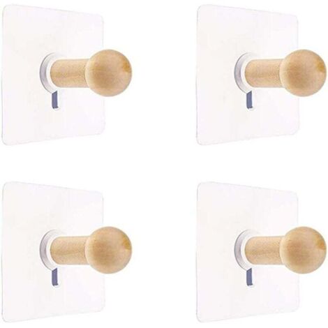KZQ Mini ganchos de pared autoadhesivos naturales de madera para colgar ropa, sombreros, toallas, decoración de dormitorio, 4 unidades