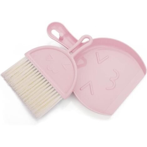 KZQ Mini paletta e scopa, piccolo set di scopa e paletta, spazzola da tavolo portatile con setole morbide, scopa e paletta per scrivania da ufficio (rosa)
