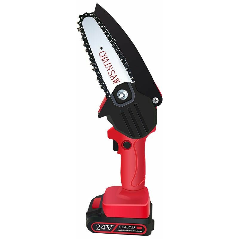 KZQ - Mini trononneuse électrique rechargeable au lithium 24 v - Scie à main sans fil pour le travail du bois (rouge)