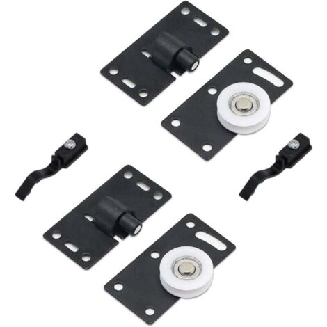 KZQ (Negro) 2 juegos de rodillos para puertas corredizas, ruedas para muebles, juegos de rieles de engranajes con ruedas de nailon silenciosas, para armario, armario, ventana
