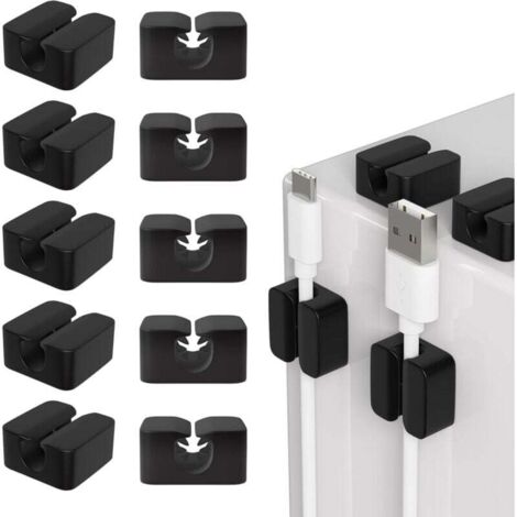 KZQ Organizador de cables autoadhesivo para escritorio, paquete de 10, resistente, con adhesivo fuerte, para cables de carga USB y cables de alimentación (negro)