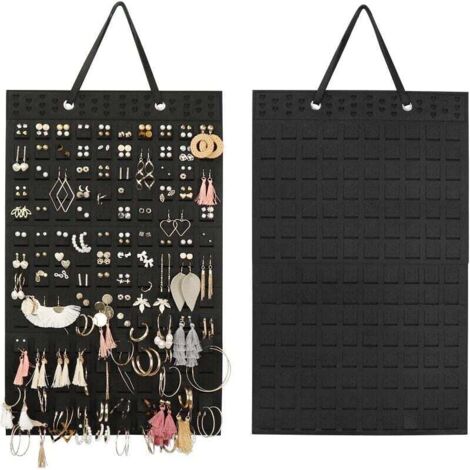 KZQ Organizador de joyas colgante, almacenamiento de aretes, soporte plegable para aretes, expositor de joyas (negro)