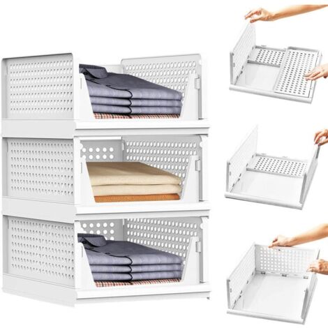 KZQ Organizer impilabile per cassetti dell'armadio, confezione da 3 organizer per cassetti dell'armadio con ripiano scorrevole, scatole portaoggetti per vestiti per armadio, cucina e bagno.