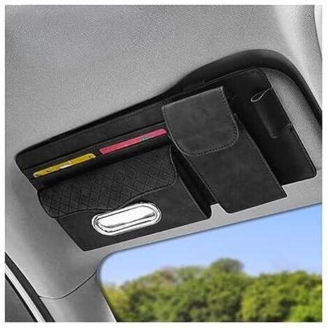 KZQ - Organizer per aletta parasole per auto, 32 x 15,5 pollici, porta occhiali da sole, custodia universale per carte, chiavi, patente e cellulare (nero)
