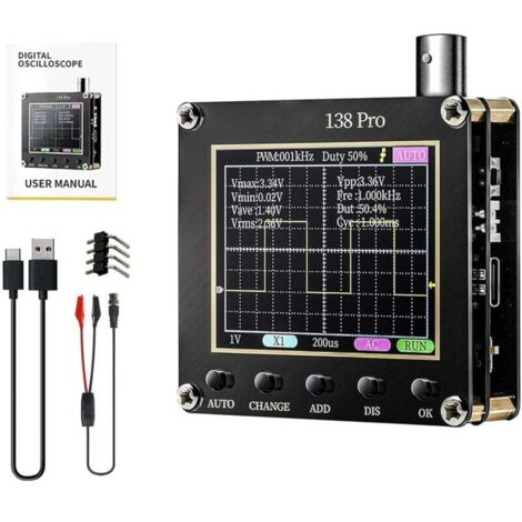 KZQ Osciloscopio portátil 138Pro, generador de señales digital de 2,4", ancho de banda de 200 kHz, frecuencia de muestreo de 2,5 MS/s