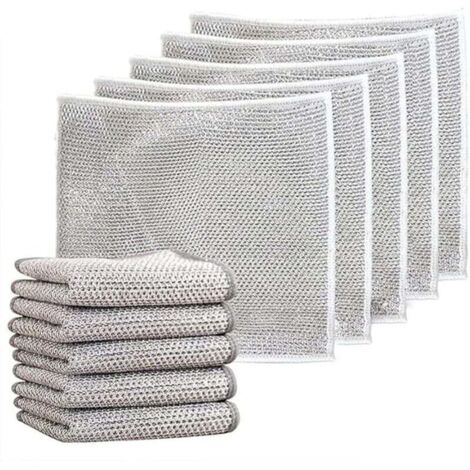 KZQ Paños de cocina de alambre multiusos para uso húmedo y seco, multifuncionales, antirayaduras, de doble capa, de microfibra (10 unidades)