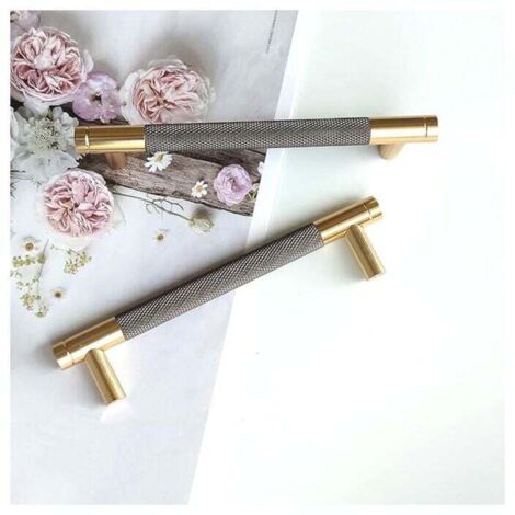 KZQ - Paquete de 10 tiradores dorados modernos para gabinetes, con agujeros de 128 mm entre centros, para puertas de cocina, estilo vintage para gabinetes de cocina, tocadores y armarios (gris dorado)