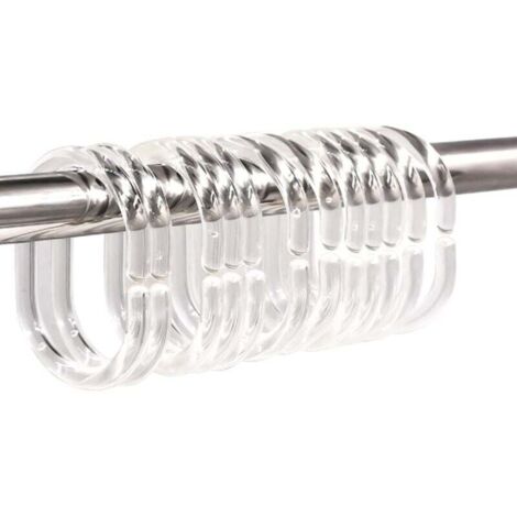 KZQ Paquete de 12 anillas de plástico para cortina de ducha, ganchos para cortina de ducha, anillas en forma de C, gancho para cortina de baño, hebilla, clip deslizante, barra para ventana de duch