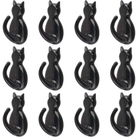 KZQ Paquete de 12 ganchos adhesivos de plástico para albornoz, con forma de gato, para toallas, para colgar en la pared, para cocina, dormitorio y baño.