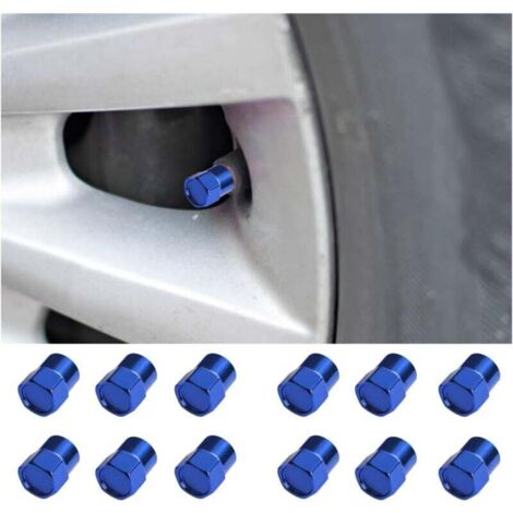 KZQ - Paquete de 12 tapones para válvulas de neumáticos, de aluminio con junta hexagonal, para motocicletas, bicicletas y camiones (azul)