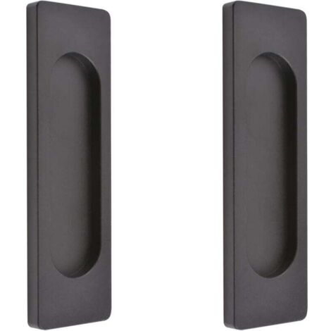 KZQ Paquete de 2 tiradores autoadhesivos rectangulares de aleación de aluminio para puertas corredizas de granero, sin perforaciones, para ventanas de gabinetes (negro mate, 100 mm)