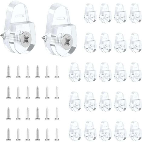 KZQ Paquete de 25 clips de montaje para espejos, ganchos redondos para espejos de pared, kit de clips de fijación para vidrio, clips de montaje de plástico transparente con tornillos para pared y