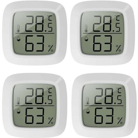 KZQ Paquete de 4 mini termómetros de interior - Termómetro higrómetro con actualización rápida de 10 segundos - Mini pantalla LCD para habitación infantil, oficina, dormitorio e invernadero