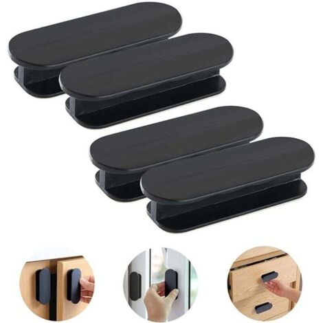 KZQ Paquete de 4 tiradores autoadhesivos para puertas, de plástico, para ventanas, vidrios y cajones, color negro.