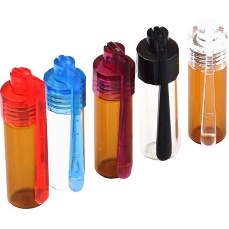 KZQ Paquete de 5 botellas de especias en polvo con cuchara (51 mm de altura), botella pequeña de almacenamiento con embudo de microvidrio y cuchara para acampar y viajar.