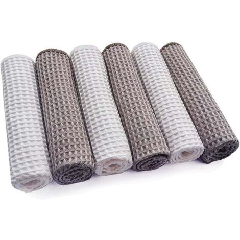 KZQ Paquete de 6 paños de limpieza de microfibra multifunción para baño, hogar, cocina, oficina, coche y motocicleta, 3 grises y 3 blancos, 30 x 30 cm