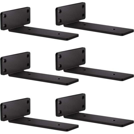 KZQ Paquete de 6 soportes de metal negros para estantes, soportes flotantes de 15 cm, soportes resistentes para estantes de pared (carga máxima: 70