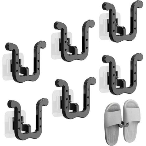 KZQ Paquete de 6 soportes para zapatillas, autoadhesivos, para pared, para baño y cocina (6 unidades, negros)