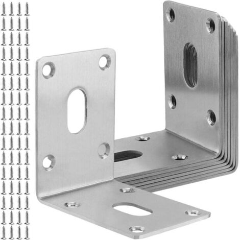 KZQ Paquete de 8 soportes de esquina reforzados de 70 x 70 x 49 mm, en ángulo recto, en forma de L, con 64 tornillos, para armarios, estanterías y roperos, color plateado.