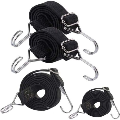 KZQ Paquete de cuerdas elásticas con ganchos, correas elásticas planas extra fuertes, cuerdas elásticas con ganchos, correas elásticas de goma largas y ajustables, para equipaje, camping, coche, tiend