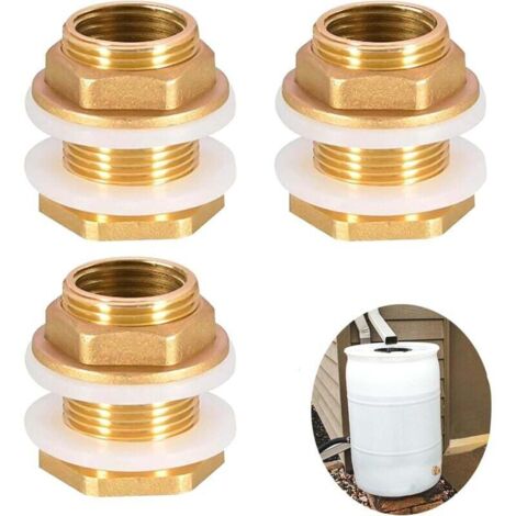 KZQ Pasajes de latón para tanque de 3/4", 3 piezas para tanque de agua de latón de 3/4", conexión de latón para tanque de agua, conexión de tubería de latón para grifos y tanques de lluvia