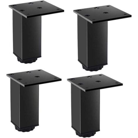KZQ - Patas ajustables para muebles (4 unidades, aleación de aluminio, metal, negro, 38 x 80 mm, con tornillos)