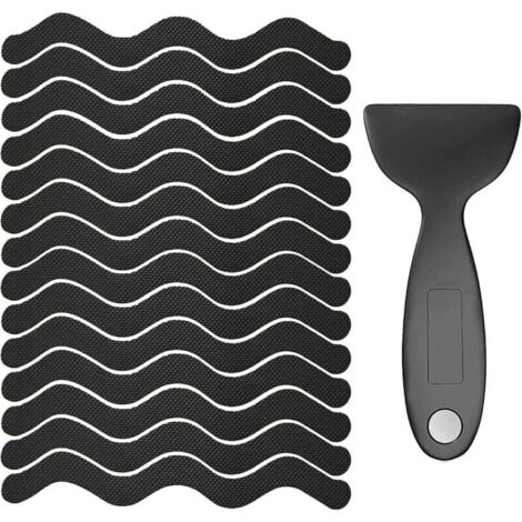 KZQ Pegatinas antideslizantes para bañera - Paquete de 36 pegatinas de seguridad con raspador premium para bañera, ducha, escaleras y barco (negro)