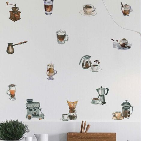 KZQ Pegatinas de pared para cocina, diseño de taza de café, para comedor, restaurante y bar.