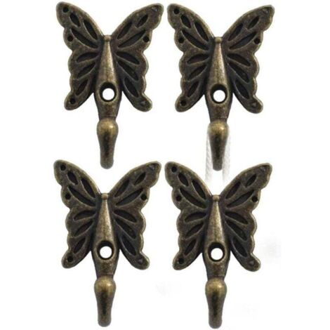 KZQ Perchero de pared con diseño de mariposas, 4 piezas, toallero vintage, colgador de pared para cocina, baño y dormitorio
