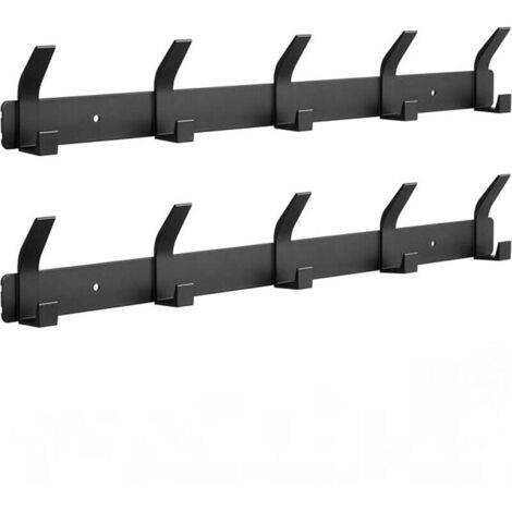 KZQ Perchero de pared de 2 piezas, con 5 ganchos, de acero inoxidable, para dormitorio, baño y cocina (negro)
