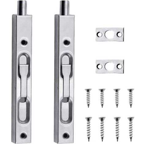 KZQ Pestillo de puerta con cerradura empotrada de 6 pulgadas con manija de palanca deslizante, pestillo de puerta oculto con tornillos, adecuado para puertas de madera, ventanas y gabinetes, 2 pie