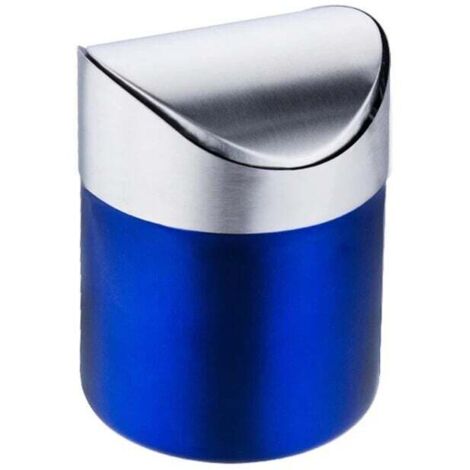 KZQ Pieza Mini Cubo de Basura de acero inoxidable cepillado para encimeras con tapa abatible, para mesa, escritorio, coche, 1,5 l / 0,40 gal, color azul