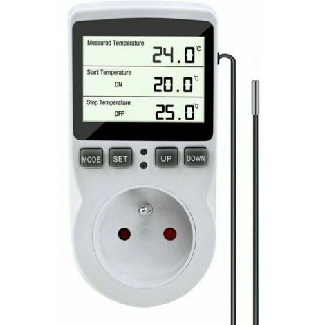 KZQ Plug-in Thermostat, Temperature Regulator, Heating and Cooling Thermostat, Digital Thermostat with Probe, LCD Temperature Controller Plug for Terrarium, Aquarium, Greenhouse